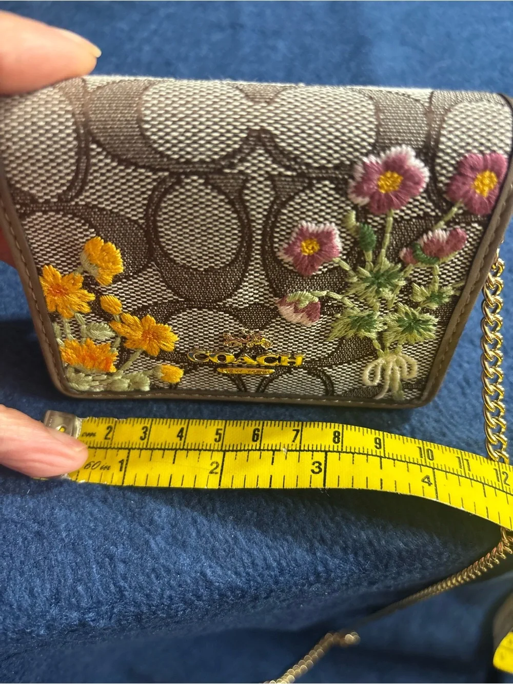 Coach Mini Wallet On A Chain In Signature Jacquard With Floral Embroidery CEF60